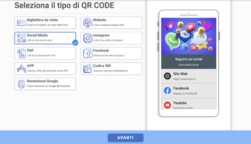 Seleziona social media Facebook Instagram LinkedIn